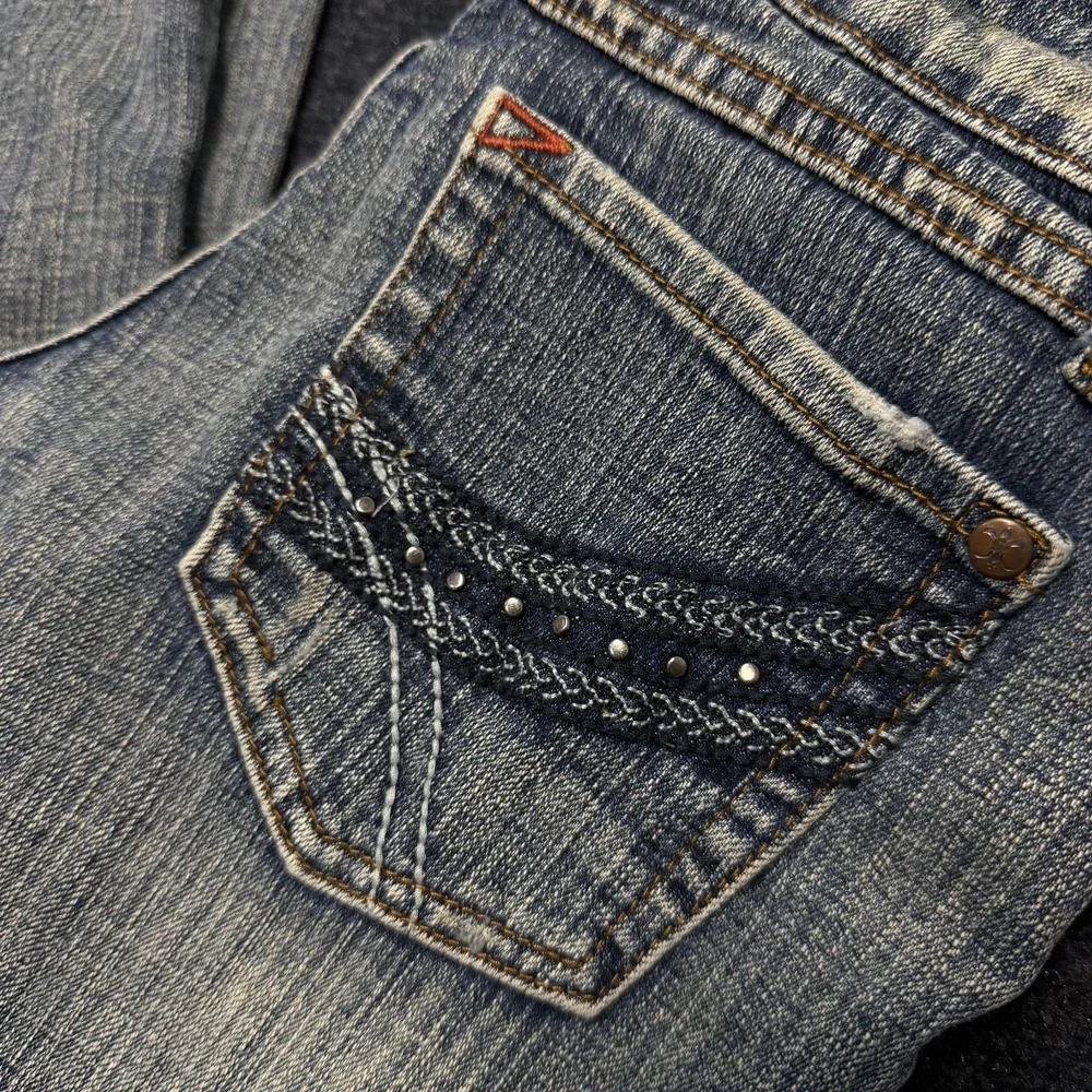 Y2K No Boundaries Skinny Jeans Juniors 3 Blue Embroidered Studded Stretch Denim